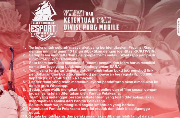 ESI Riau Agendakan Lomba PUBG Mobile, Free Fire, dan Mobile Legend