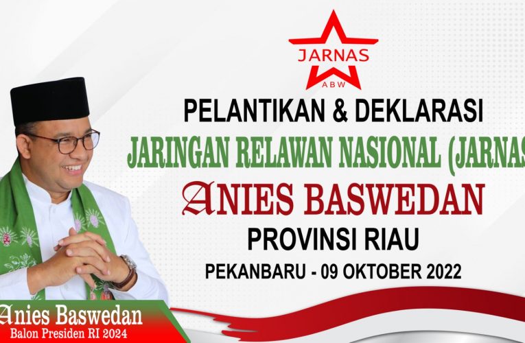 Dilantik dan Deklarasi, Jarnas ABW Provinisi Riau Targetkan 80 Persen Suara.